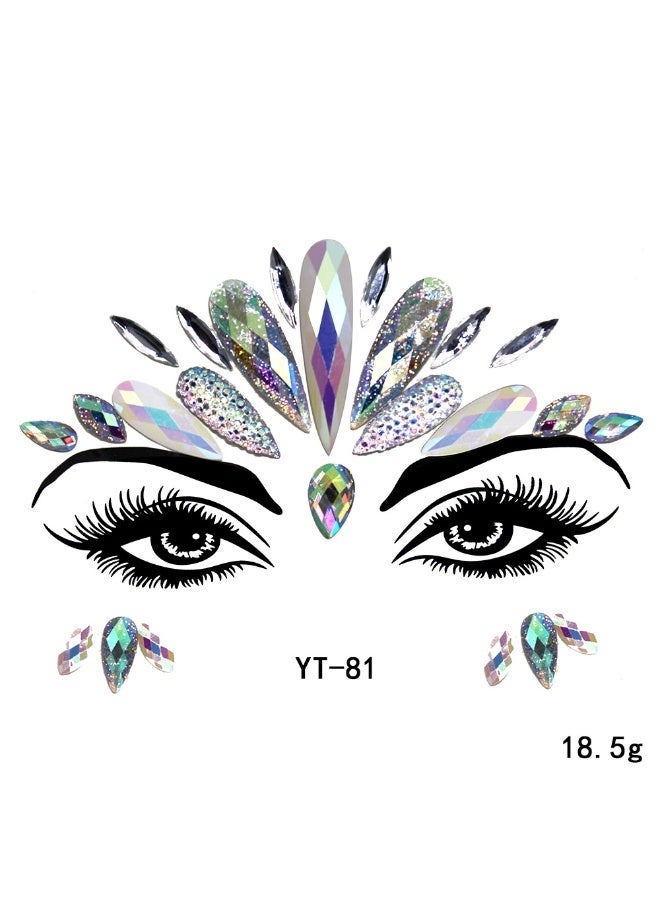 AuliceVerse 4-Pack Self-Adhesive Face Gems – Rhinestone & Acrylic Crystal for Festival & Party Glamour (Celebration Edition) - Image 2